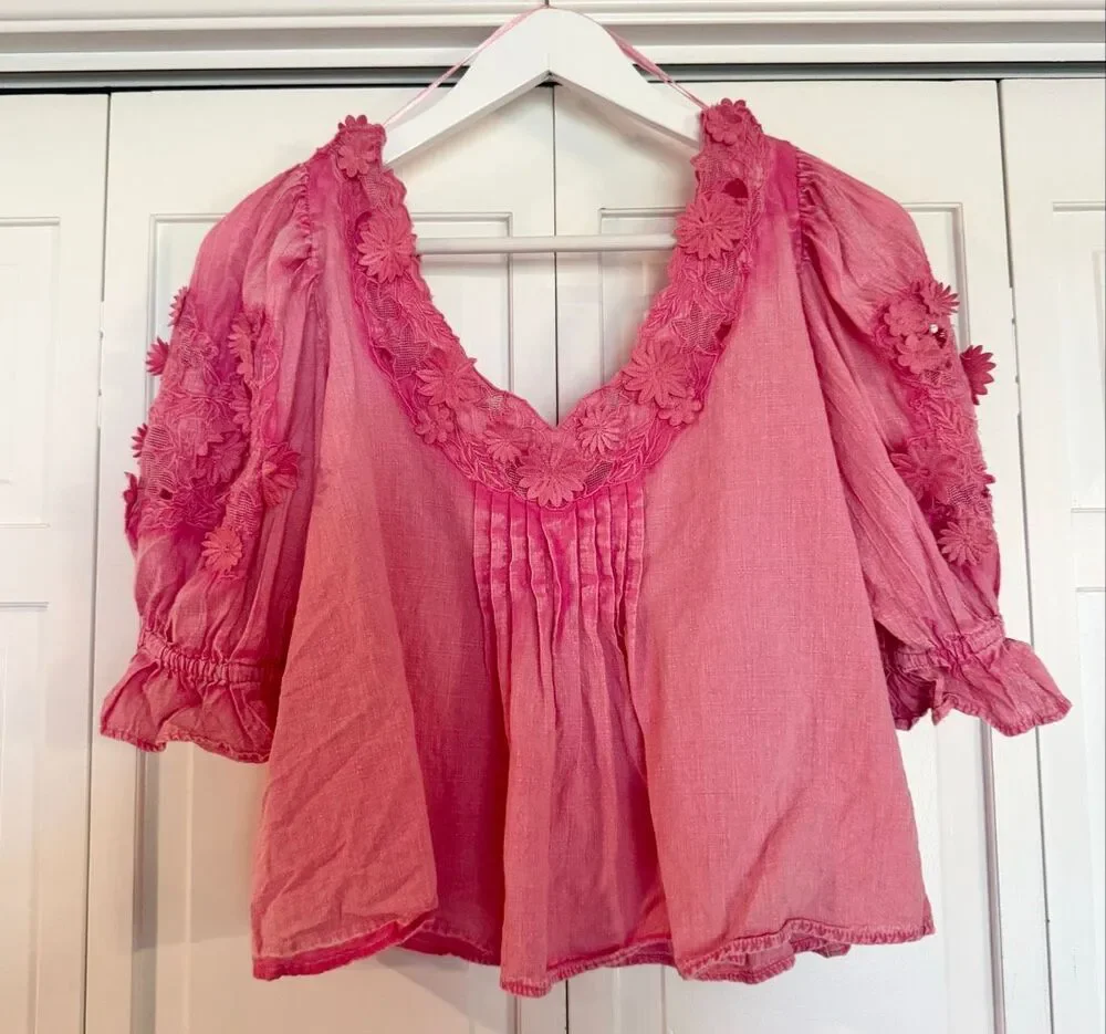 Free People pink Sophie 3d floral swing top size small